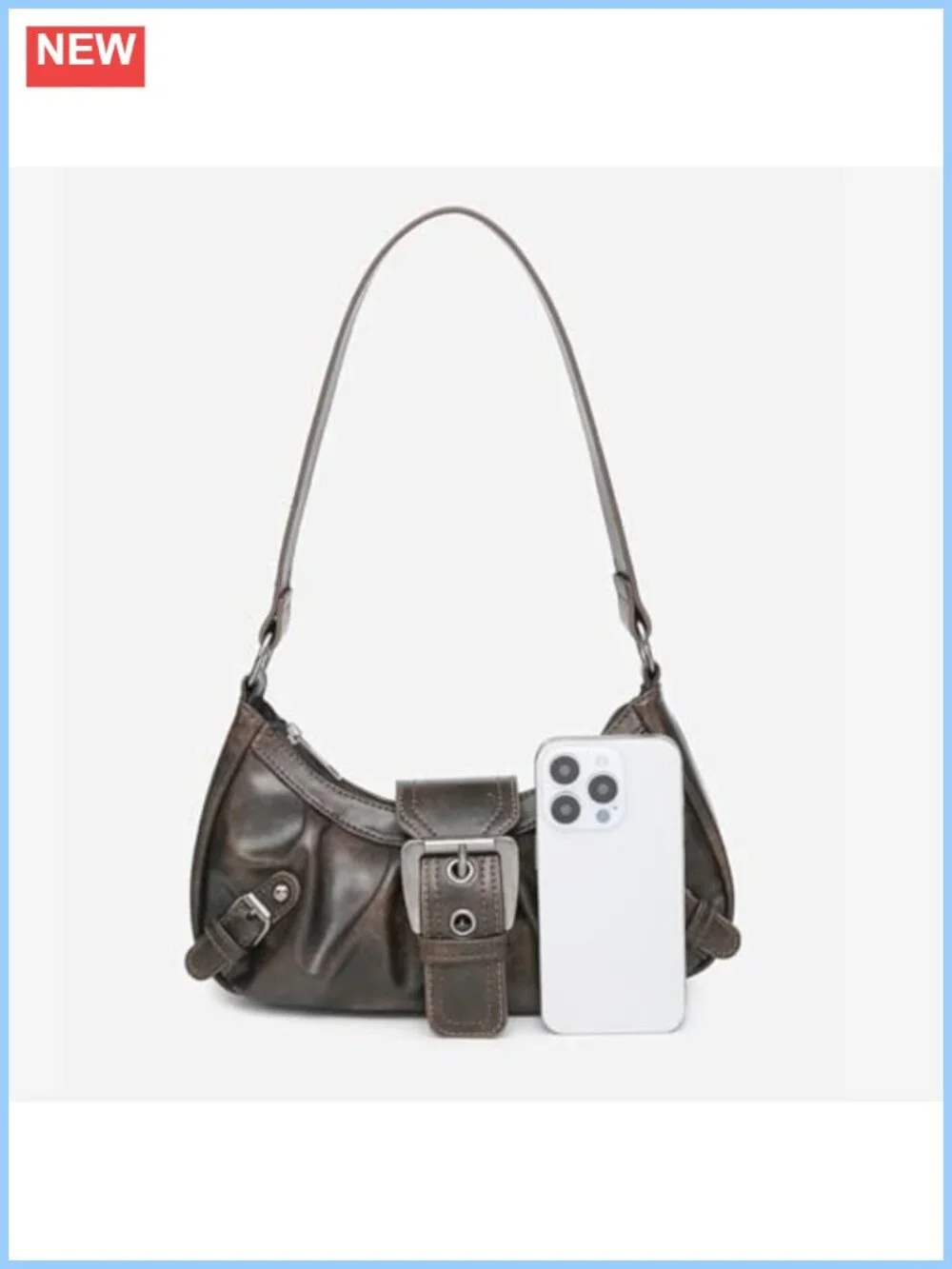 Washed Faux Leather Y2K Hobo Shoulder Bag Buckle Handbag Small Punk Purse